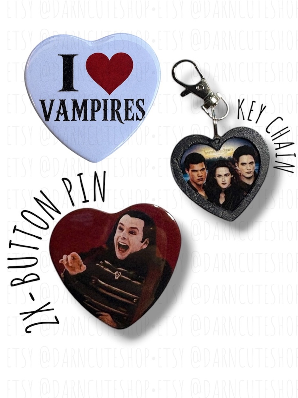 Vampire Heart Button Pin and Keychain Set Twilight volturi Aro